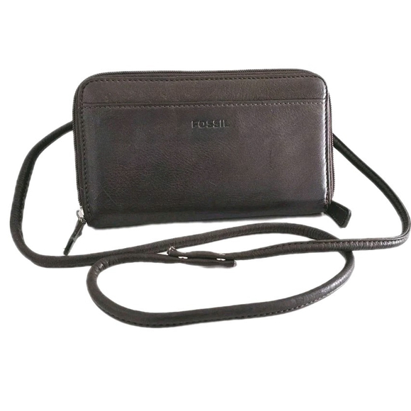 Fossil Handbags - Vintage FOSSIL Dark Brown Leather Crossbody Purse Wallet Organizer - Very Clean